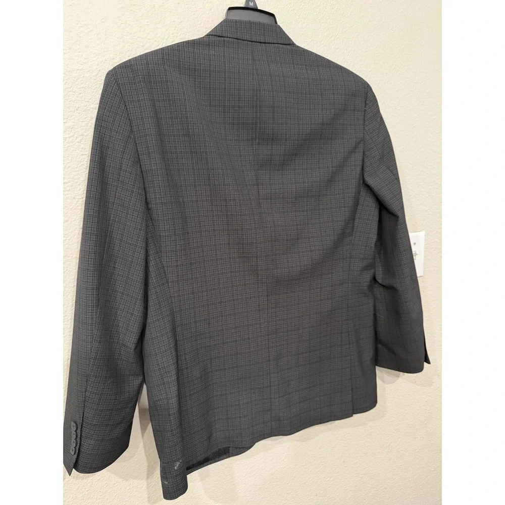 Alfani Mens Slim Fit Suit Jacket Blazer Charcoal Grey Micro Check Two Button